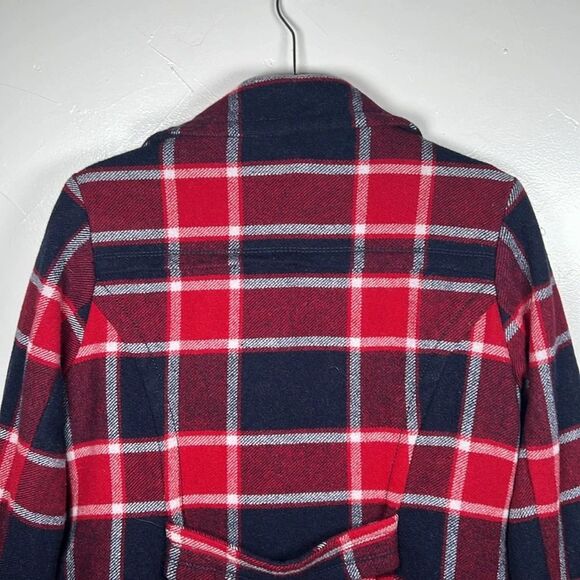 American Eagle Plaid Pea Coat Women's Size Medium Red Blue Preppy Classic - Picture 8 of 15